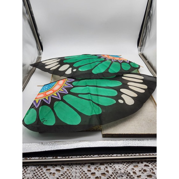 vtg Chinese hand painted‎ Silk Butterfly in Original box minor damages 41" wide - Picture 4 of 7